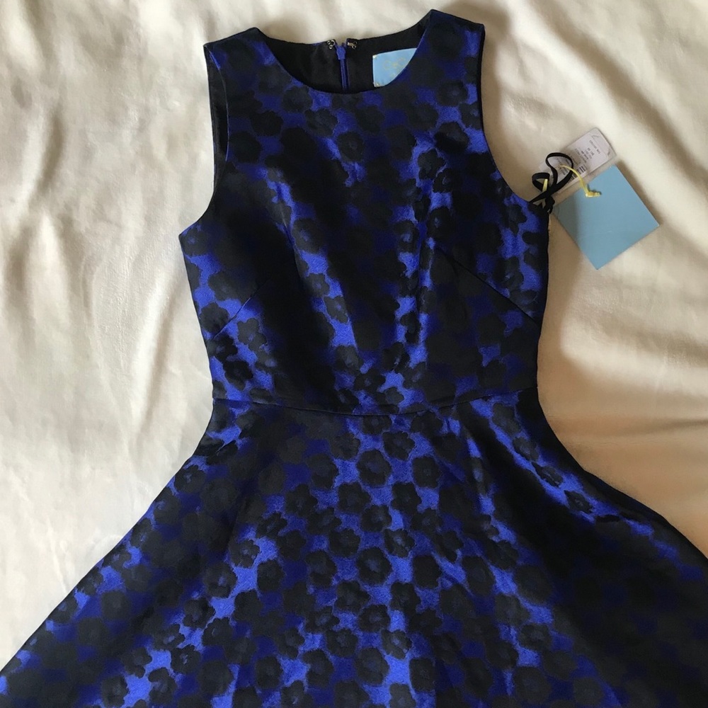 Sapphire blue black animal print dress formal NWT
